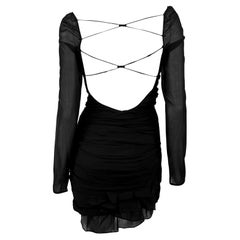 S/S 2003 Gucci by Tom Ford Runway Black Chiffon Backless Tiered Mini Dress