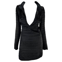 S/S 2003 Gucci by Tom Ford Runway Black Raw Ribbon Plunging Mini Dress