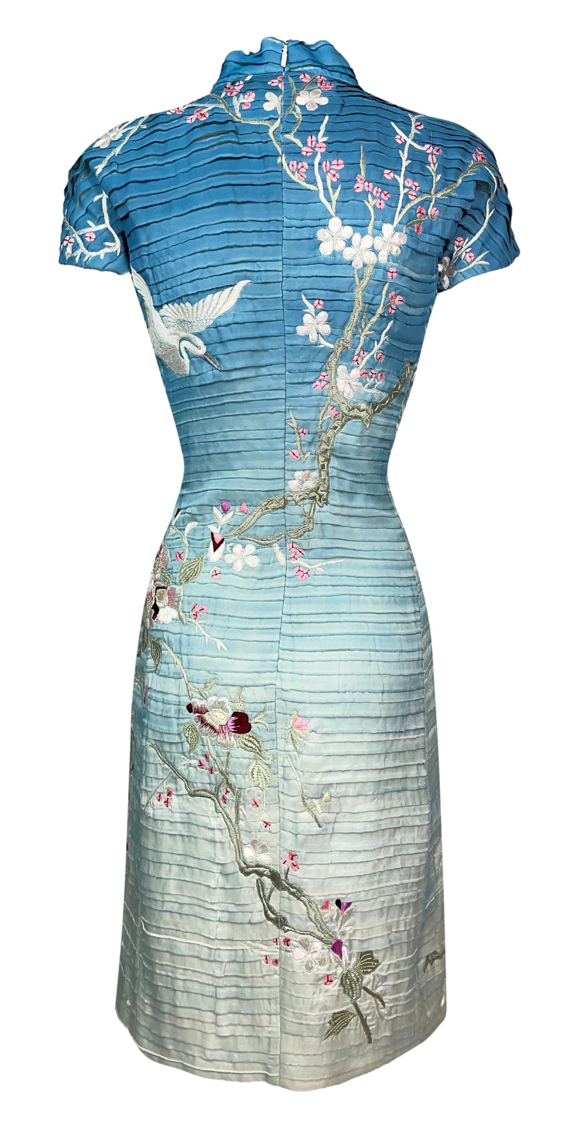 S/S 2003 Gucci by Tom Ford Runway Blue Japanese Cherry Blossom Mini Dress In Good Condition In Yukon, OK