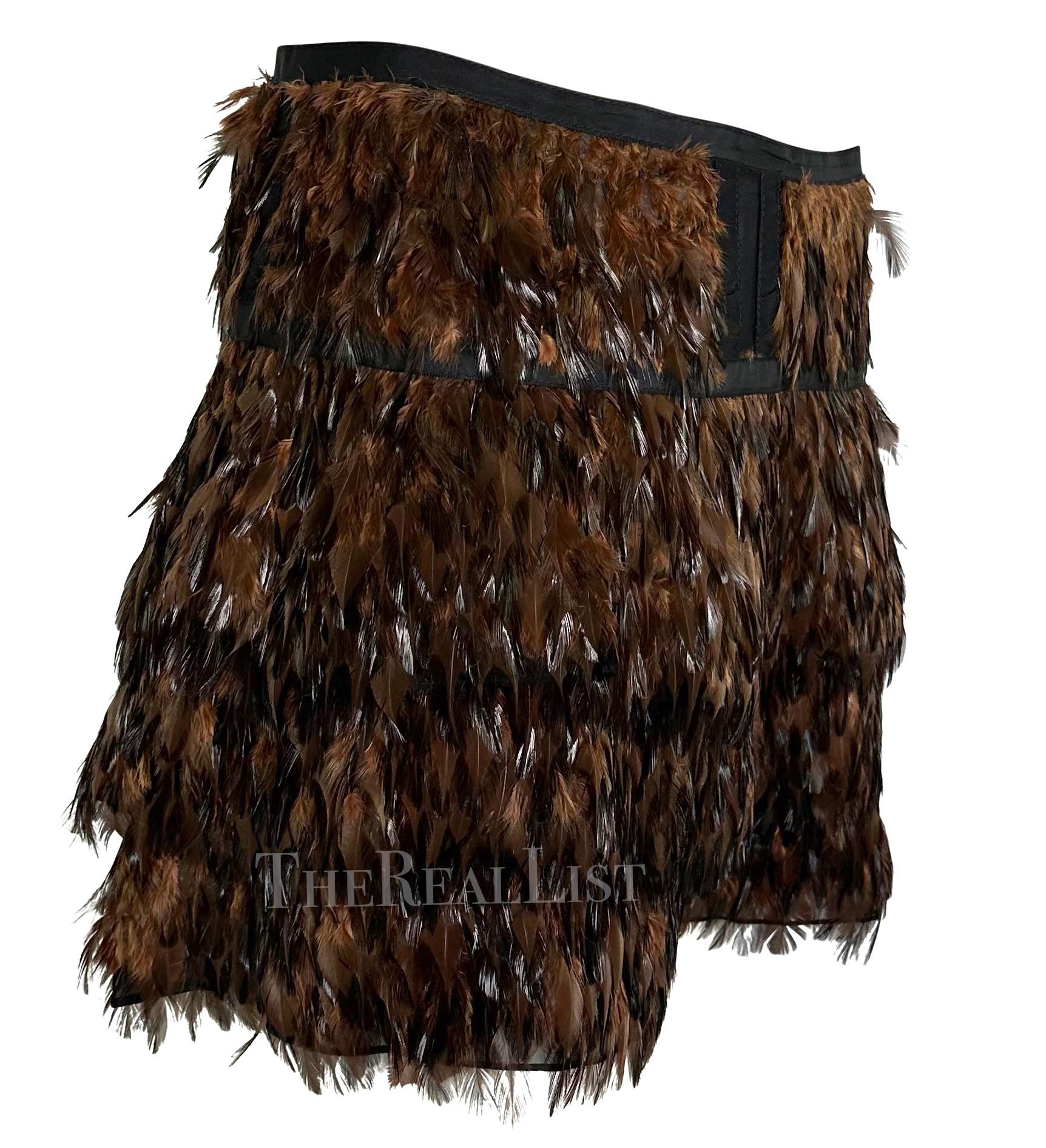 S/S 2003 Gucci by Tom Ford Runway Brown Feather Flare Sheer Silk Skirt For Sale 6
