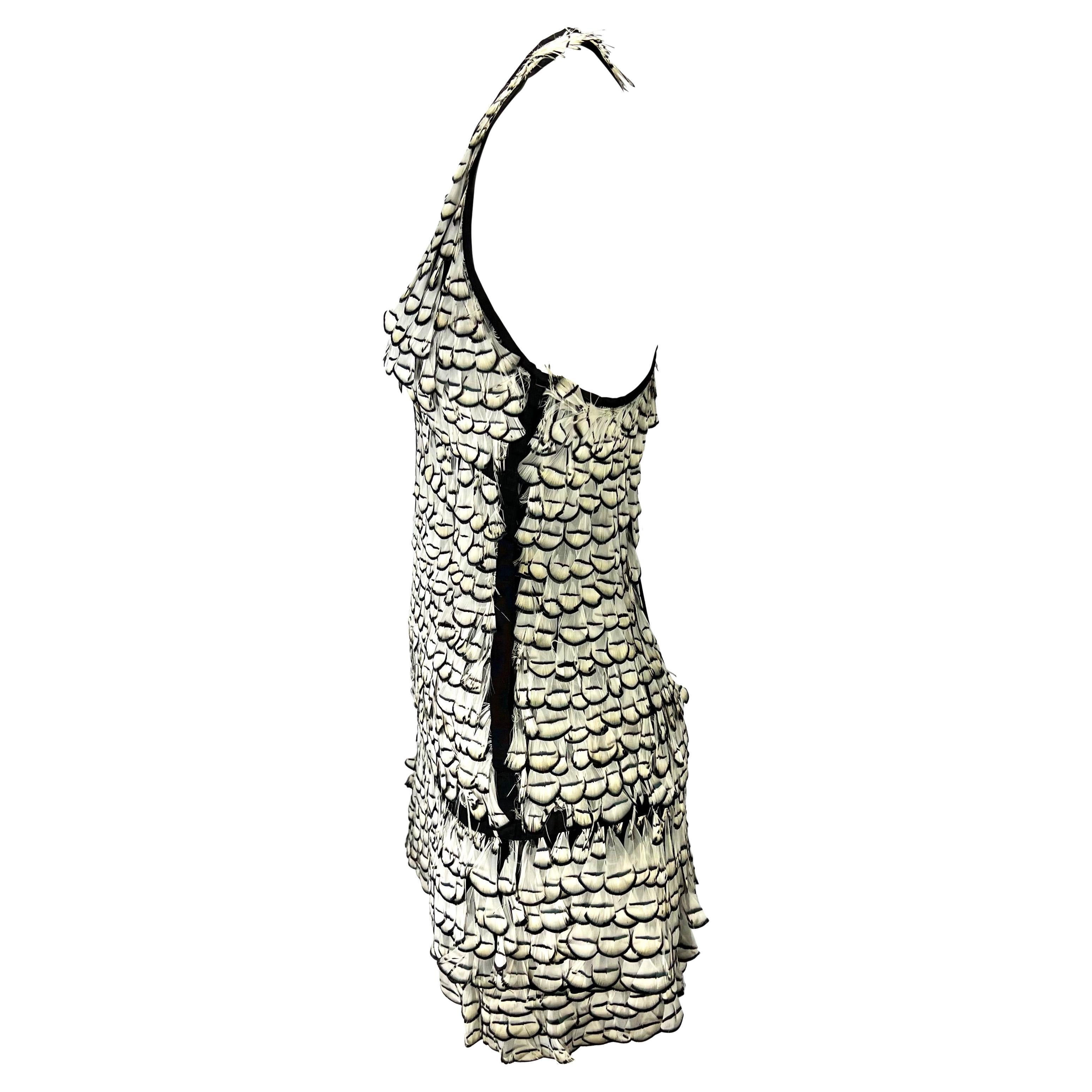 S/S 2003 Gucci by Tom Ford Runway Sheer Silk White Feather Racerback Mini Dress For Sale 1