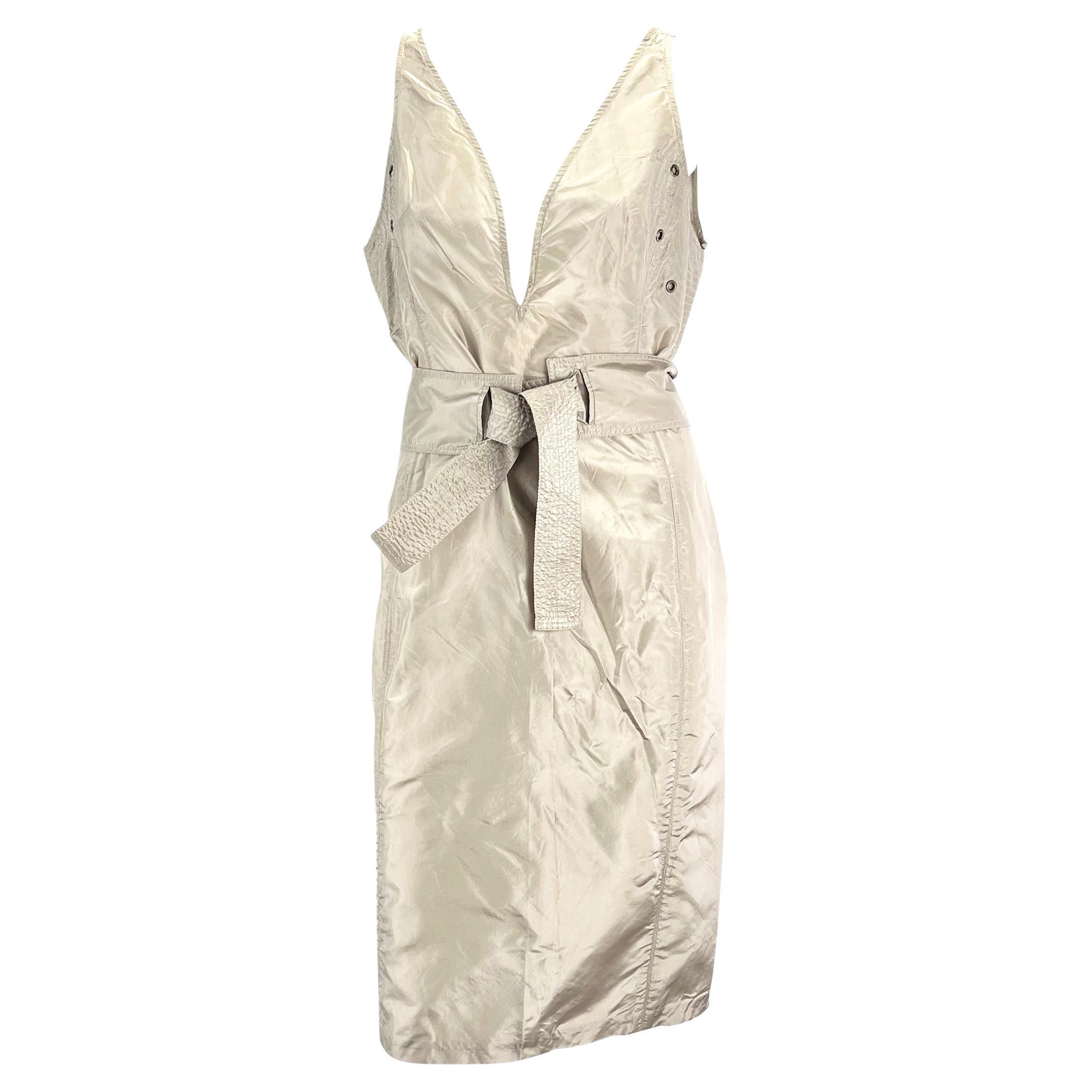 Beige S/S 2003 Gucci by Tom Ford Silk Taupe Belted Dress  For Sale