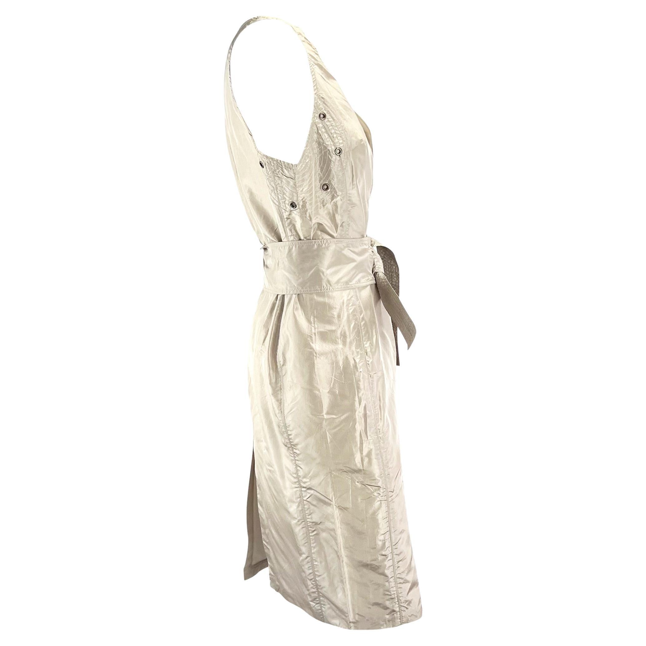 S/S 2003 Gucci by Tom Ford Silk Taupe Belted Dress In Excellent Condition For Sale In West Hollywood, CA