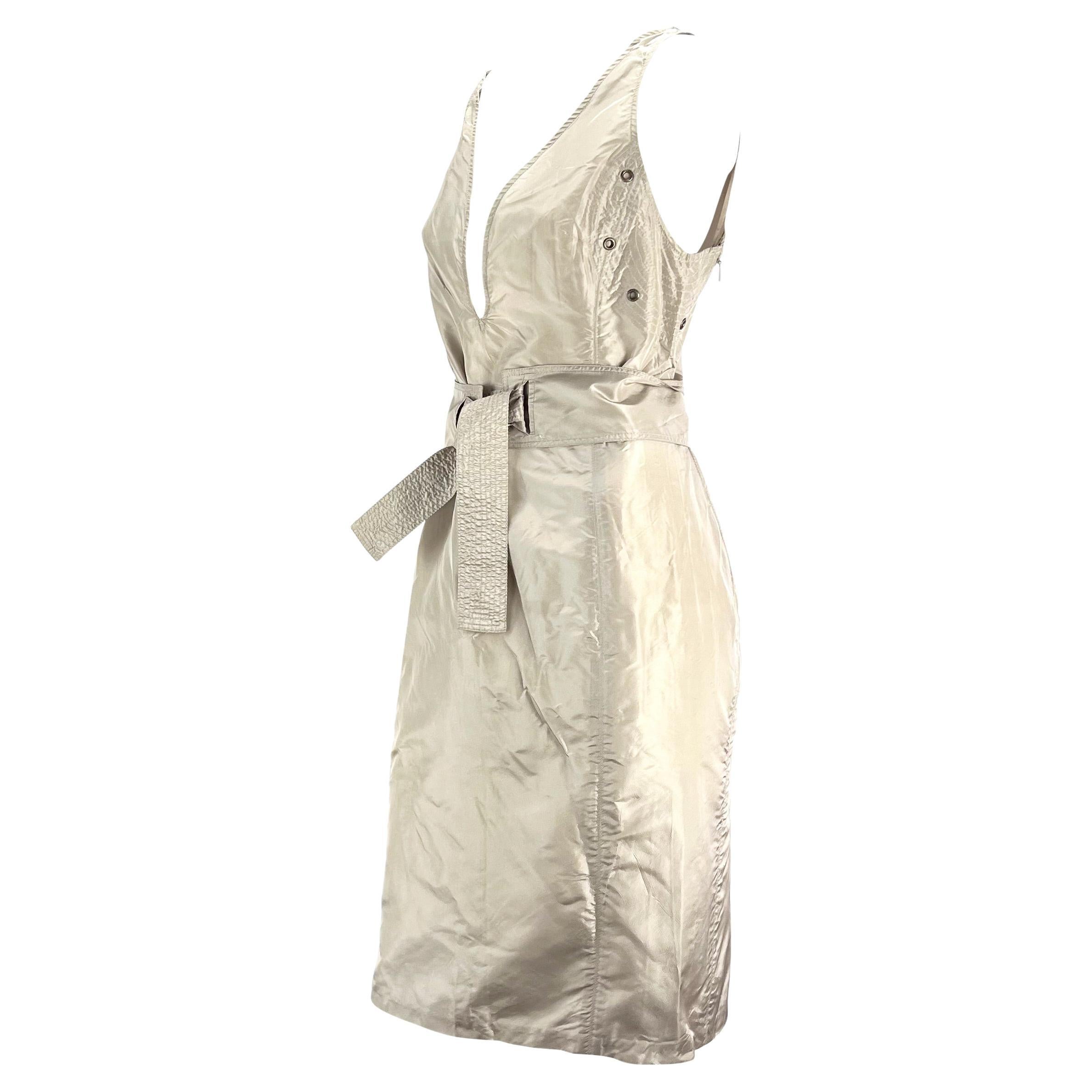 S/S 2003 Gucci by Tom Ford Silk Taupe Belted Dress For Sale