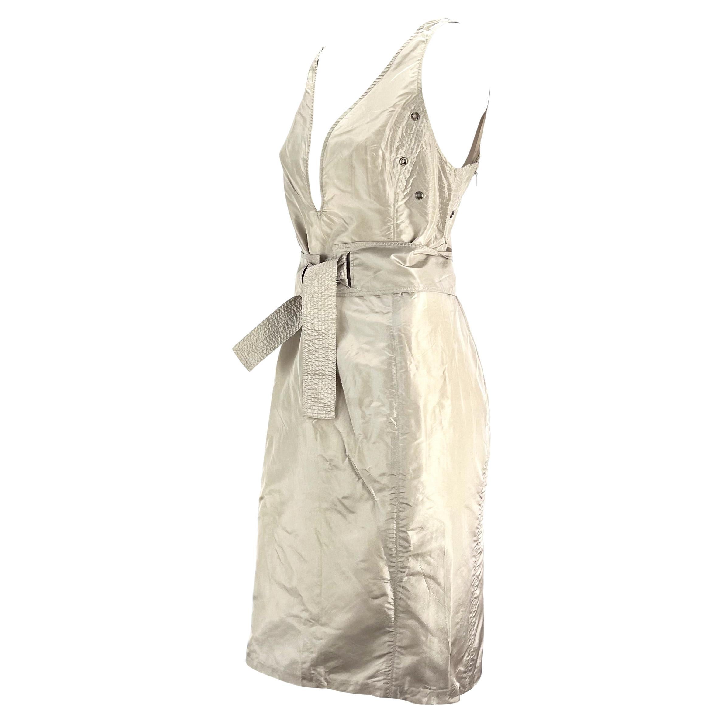 S/S 2003 Gucci by Tom Ford Silk Taupe Belted Dress  For Sale