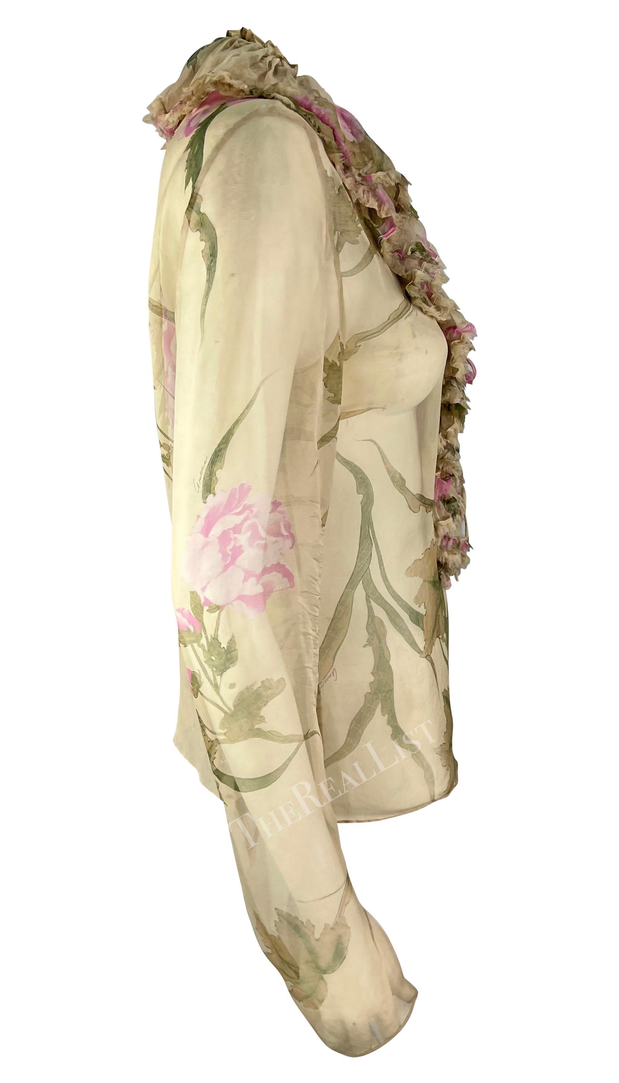 P/E 2003 Gucci by Tom Ford Top con volant floreale trasparente e scollato in vendita 1