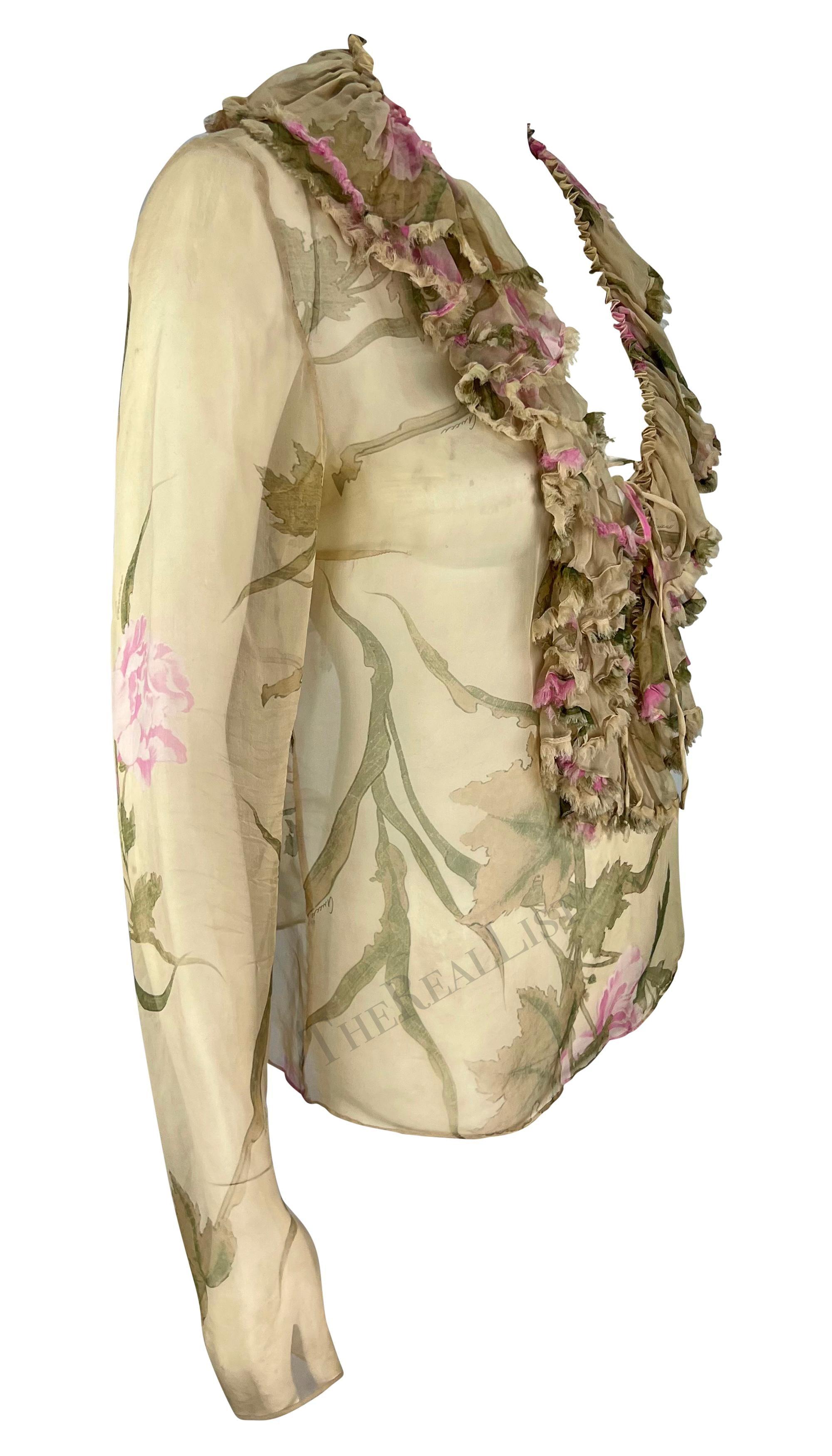 P/E 2003 Gucci by Tom Ford Top con volant floreale trasparente e scollato in vendita 2