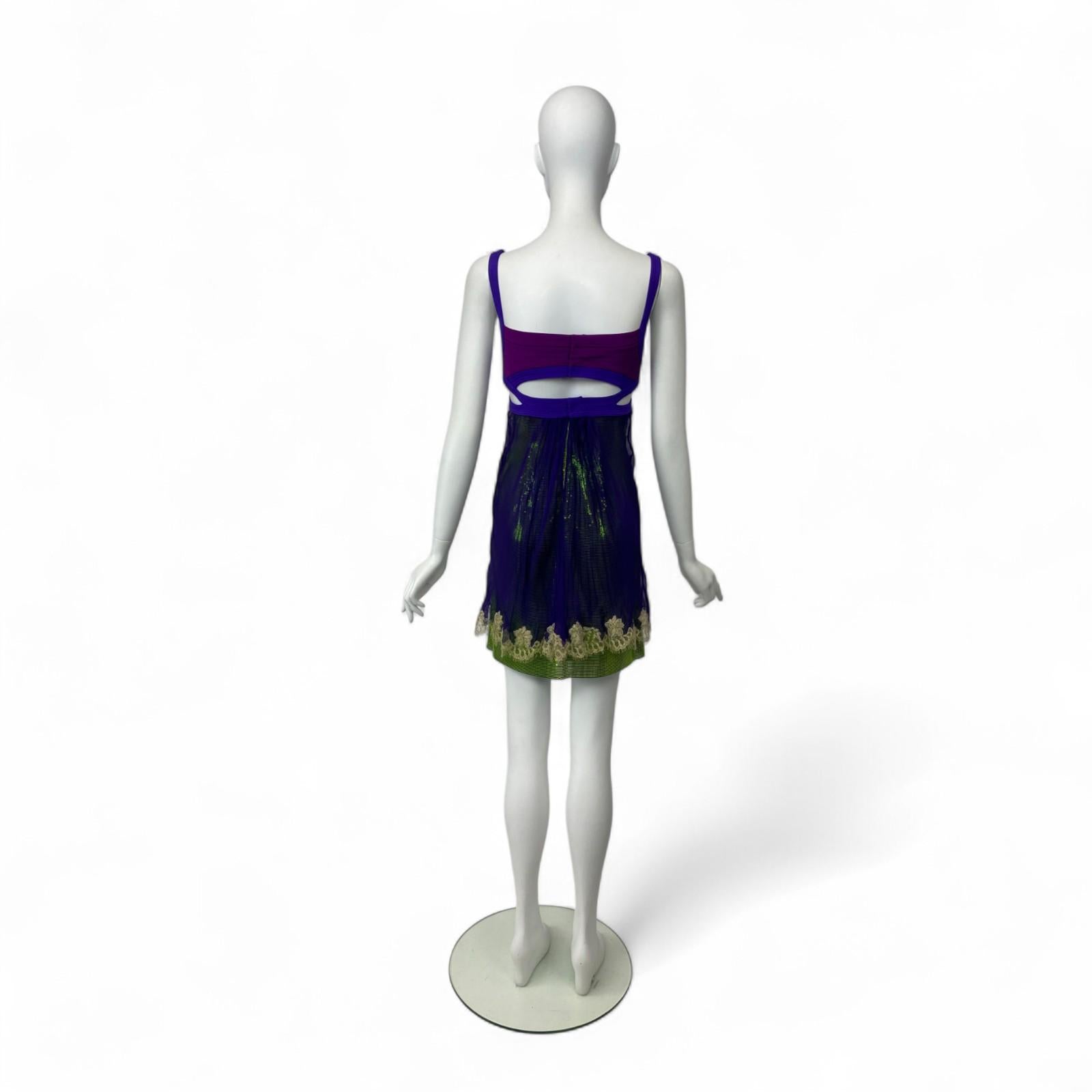 F/S 2003 Ikonisches Versace Micro-Minikleid in Lila und Grün mit Oroton Gr.: im Angebot 5
