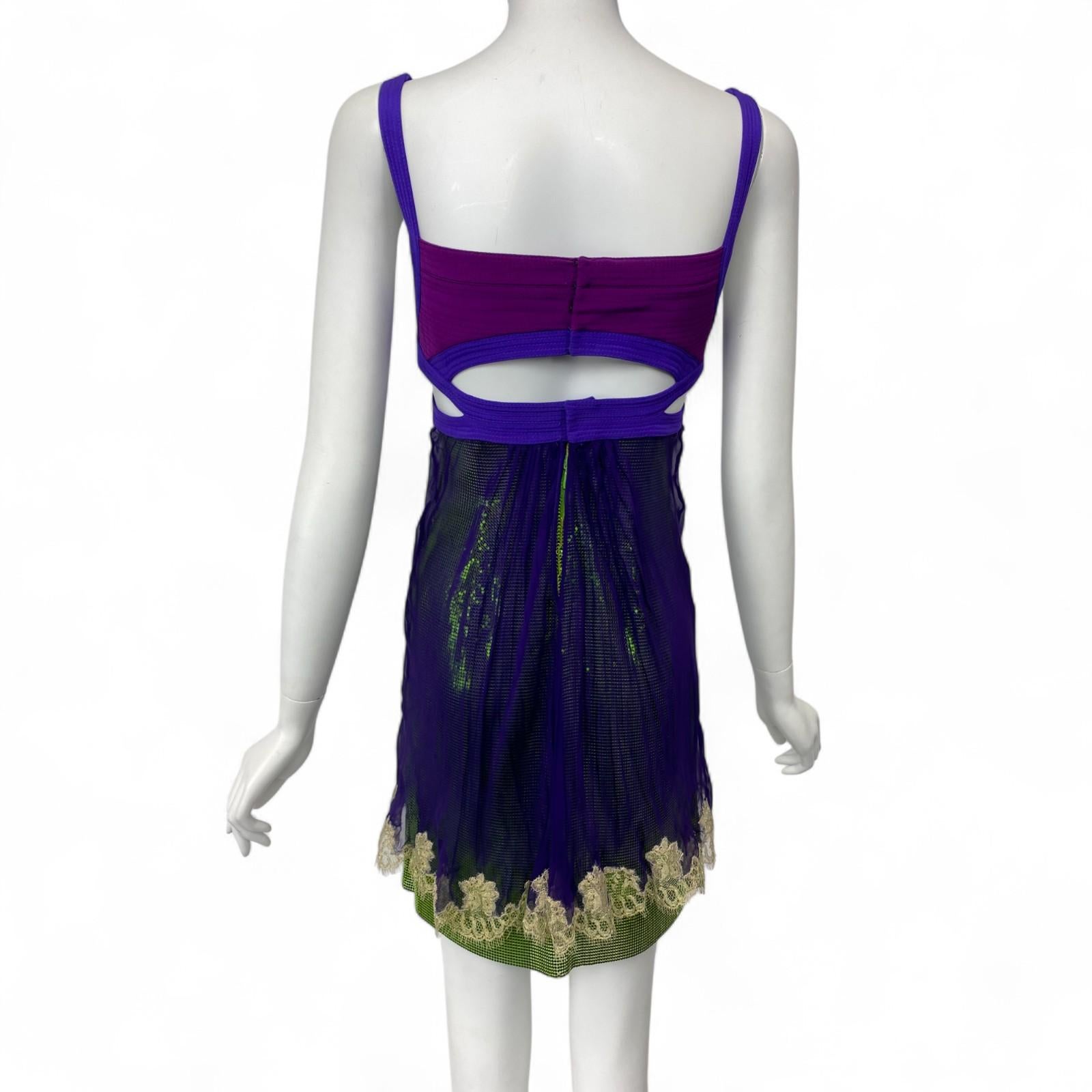 F/S 2003 Ikonisches Versace Micro-Minikleid in Lila und Grün mit Oroton Gr.: im Angebot 3