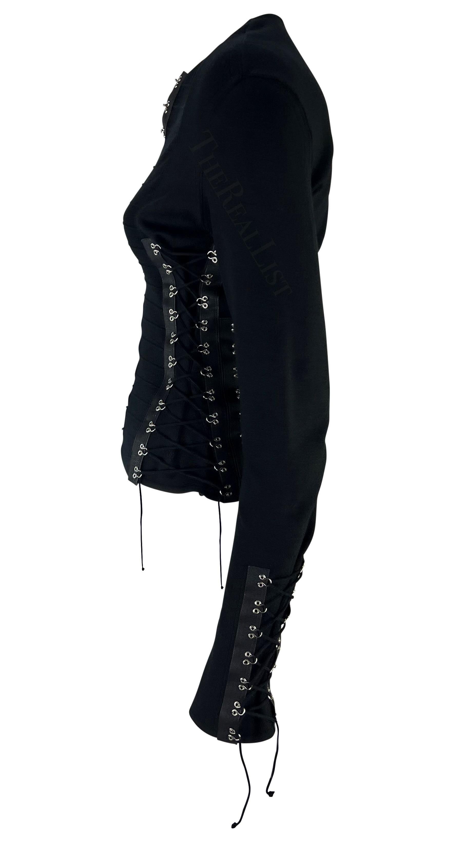 S/S 2003 - John Galliano - Pull à lacets en maille noire et noire Excellent état - En vente à West Hollywood, CA