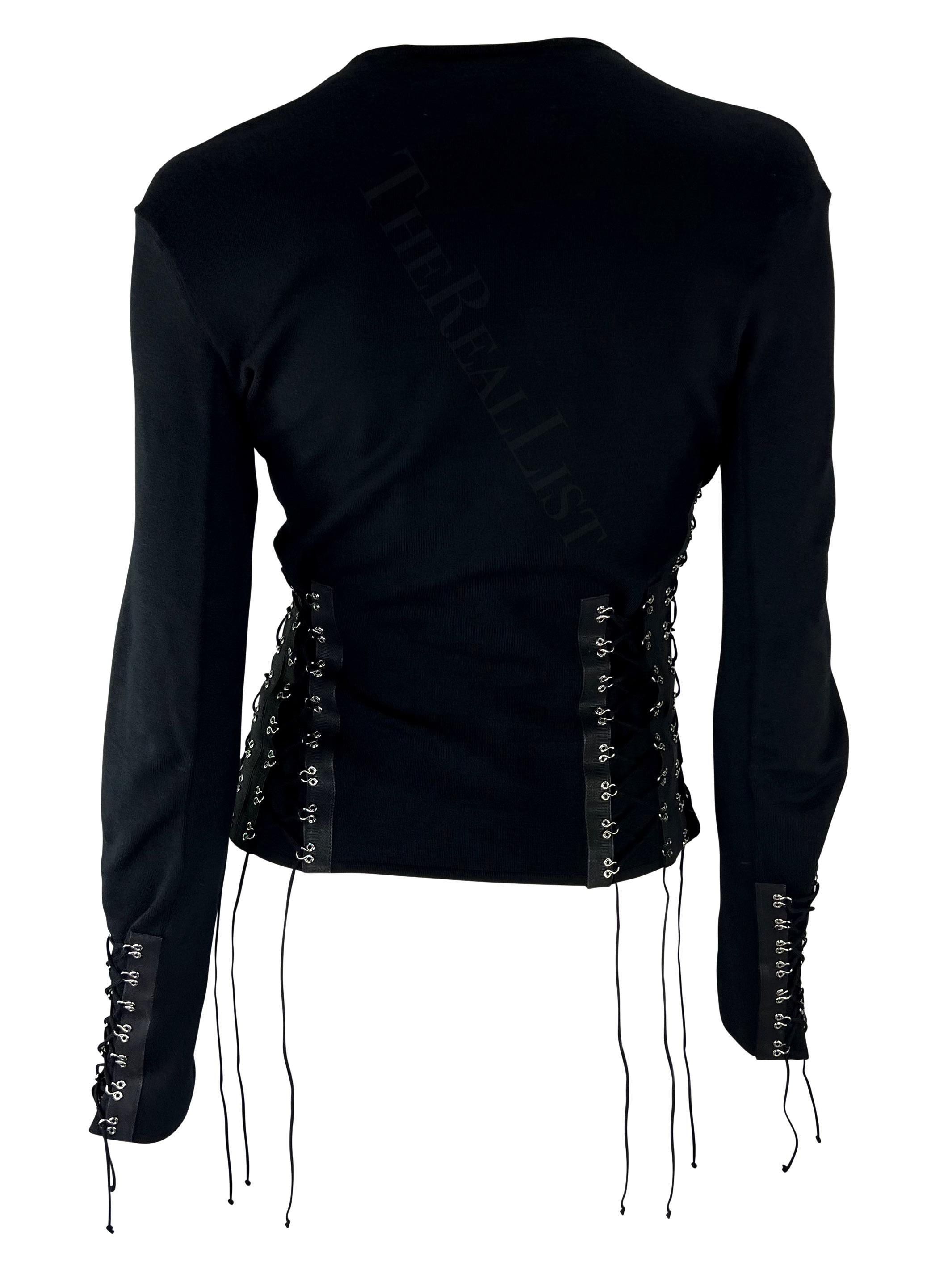 Women's S/S 2003 John Galliano Black Black Knit Hook Lace Up Sweater Top For Sale