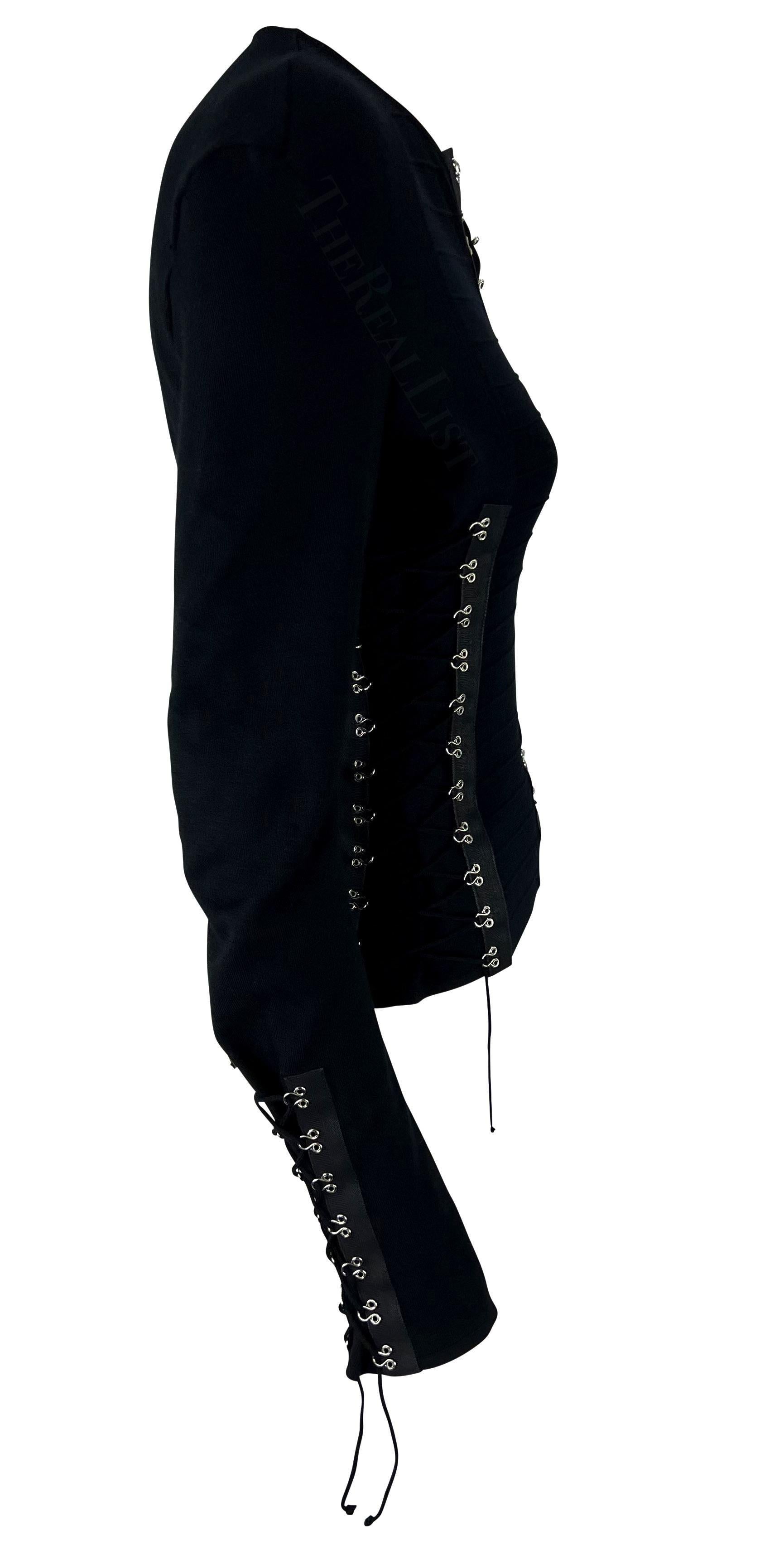 S/S 2003 - John Galliano - Pull à lacets en maille noire et noire en vente 1