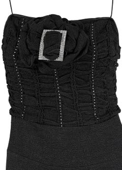 F/S 2003 John Galliano Schwarzes geblümtes Rüschen-Slipkleid mit Strassschnalle und schwarzer Schnalle