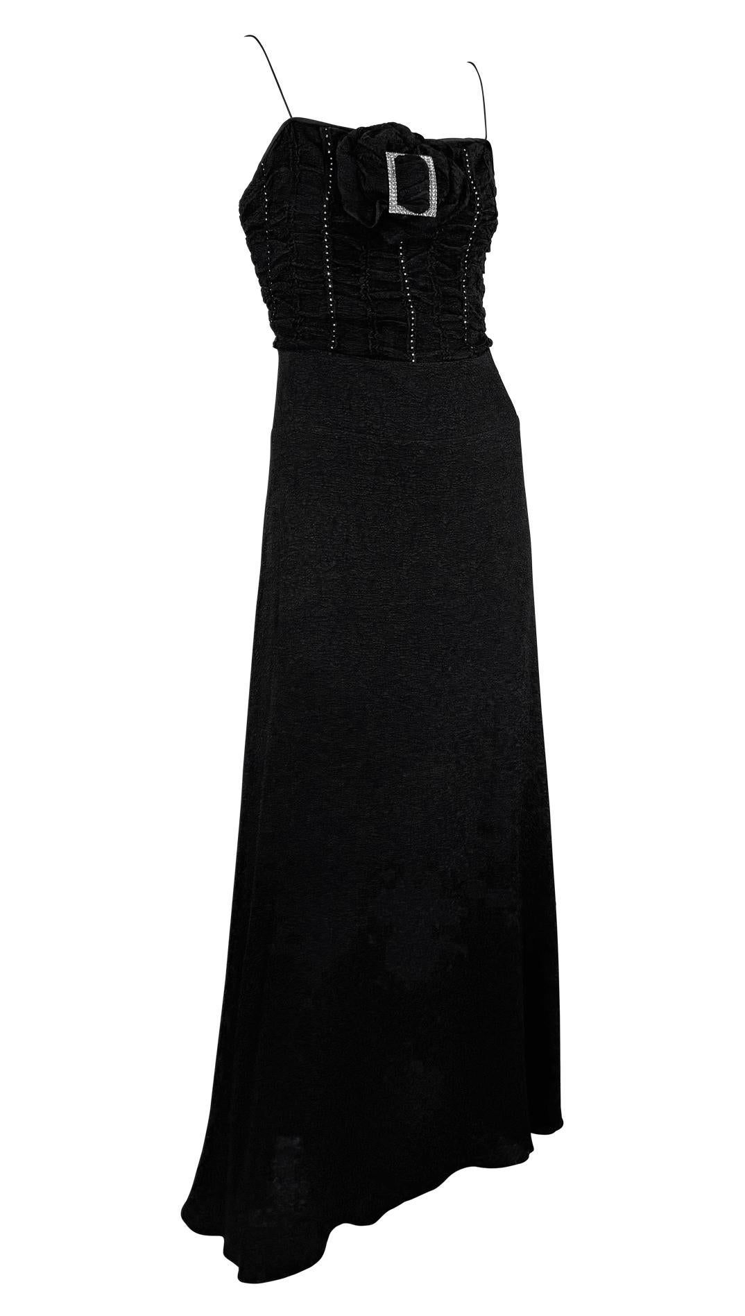 John Galliano - P/E 2003 - abito da sera con fibbie di strass e volant floreale John Black in vendita 2