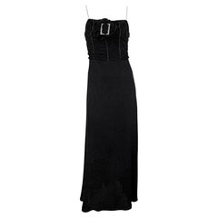 S/S 2003 John Galliano Rhinestone Buckle Black Floral Ruffle Slip Gown