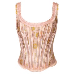 S/S 2003 Prada Blush Pink Floral Brocade Corset with Exterior Boning