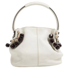 S/S 2003 Prada Off-White Hobo-Tasche aus perlenbesetztem Leder und Metallreife