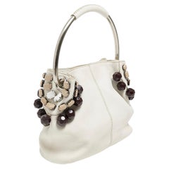 S/S 2003 Prada off-white beaded leather & silver metal top handle hobo bag