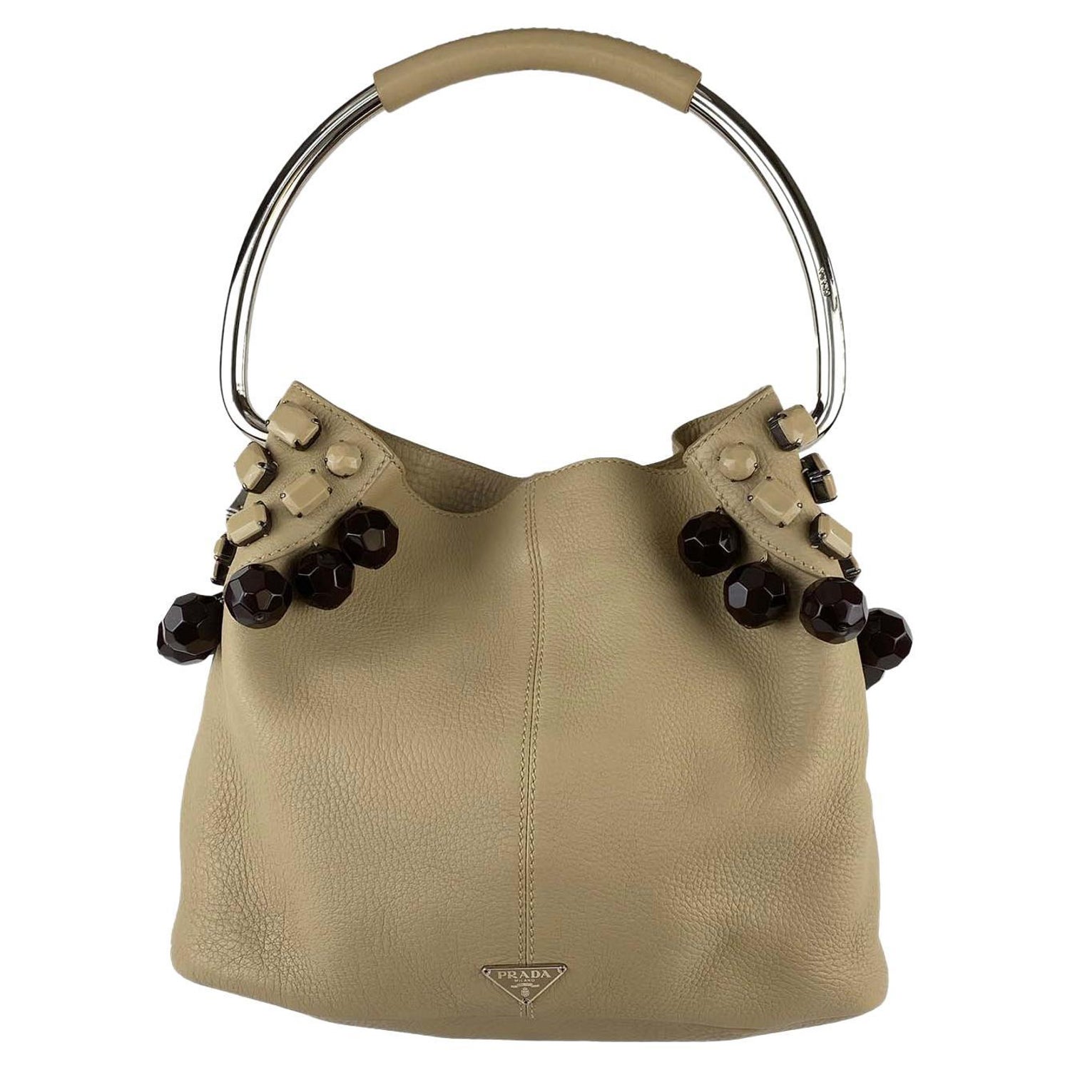 S/S 2003 Prada Oversized Beaded Leather and Metal Hoop Ring Medium Hobo Bag  For Sale at 1stDibs