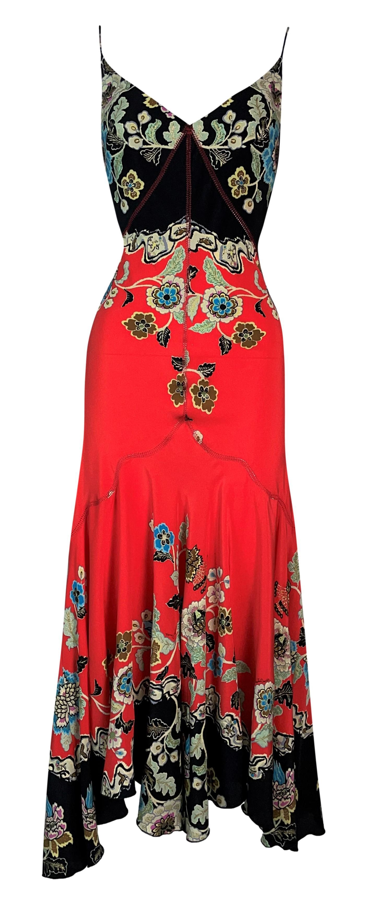 Women's S/S 2003 Roberto Cavalli Black & Red Silk Print Maxi Dress & Kimono Jacket