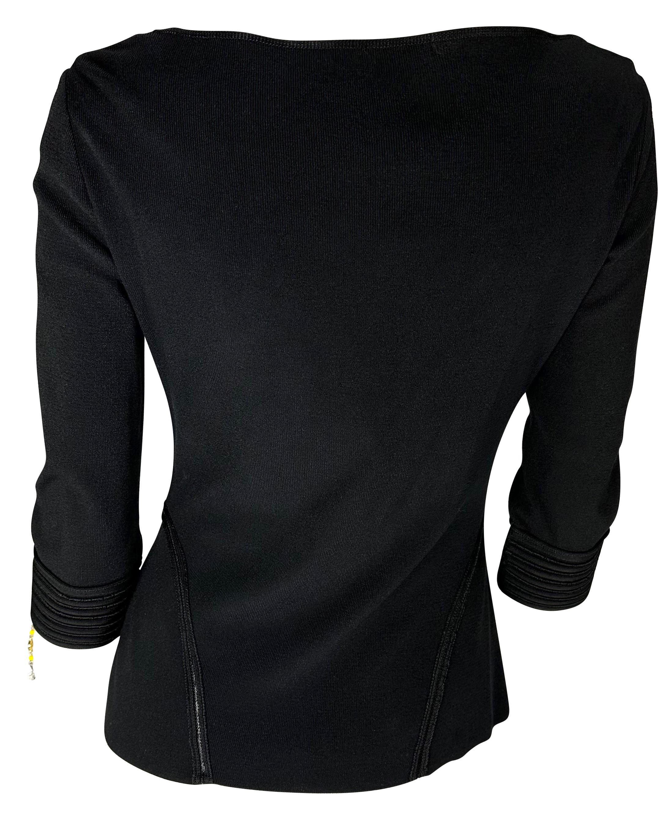 S/S 2003 Roberto Cavalli Charm Yellow Chinoiserie Beaded Black Sweater en vente 2
