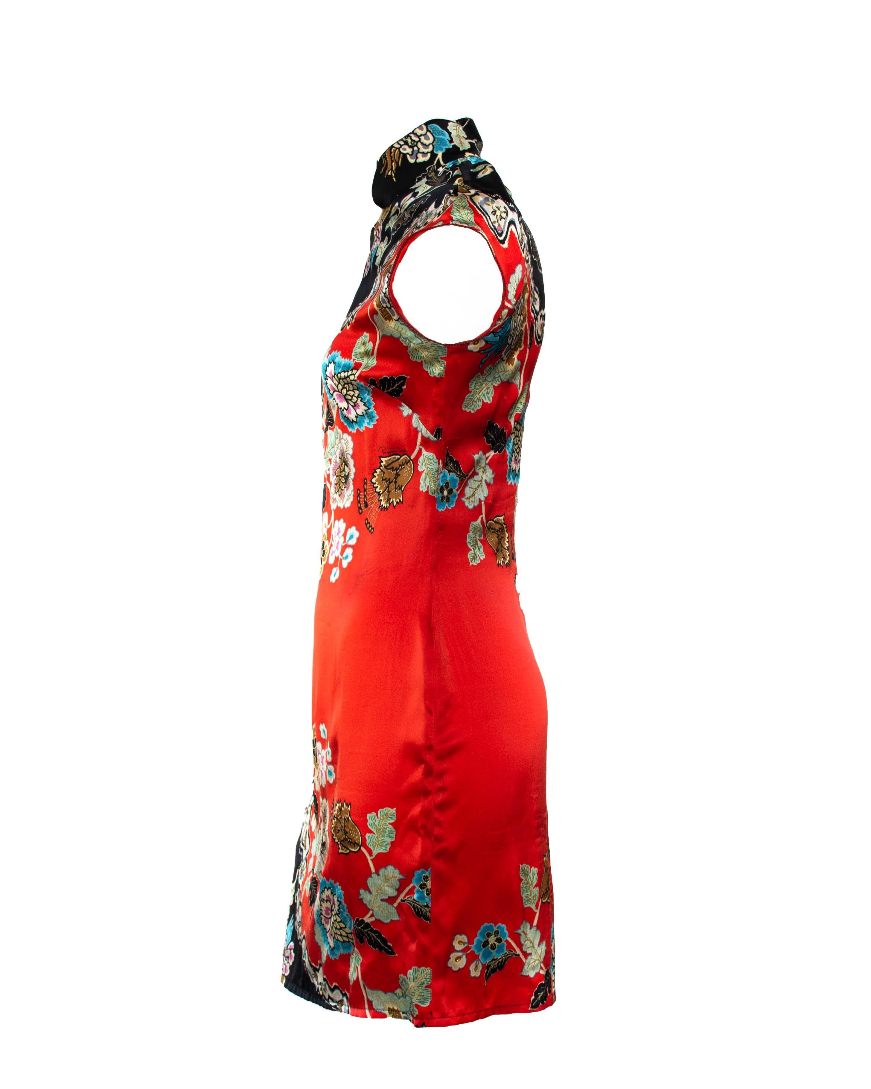 S/S 2003 Roberto Cavalli Chinoiserie Asian Print Mini Cheongsam Runway Dress In Good Condition In West Hollywood, CA