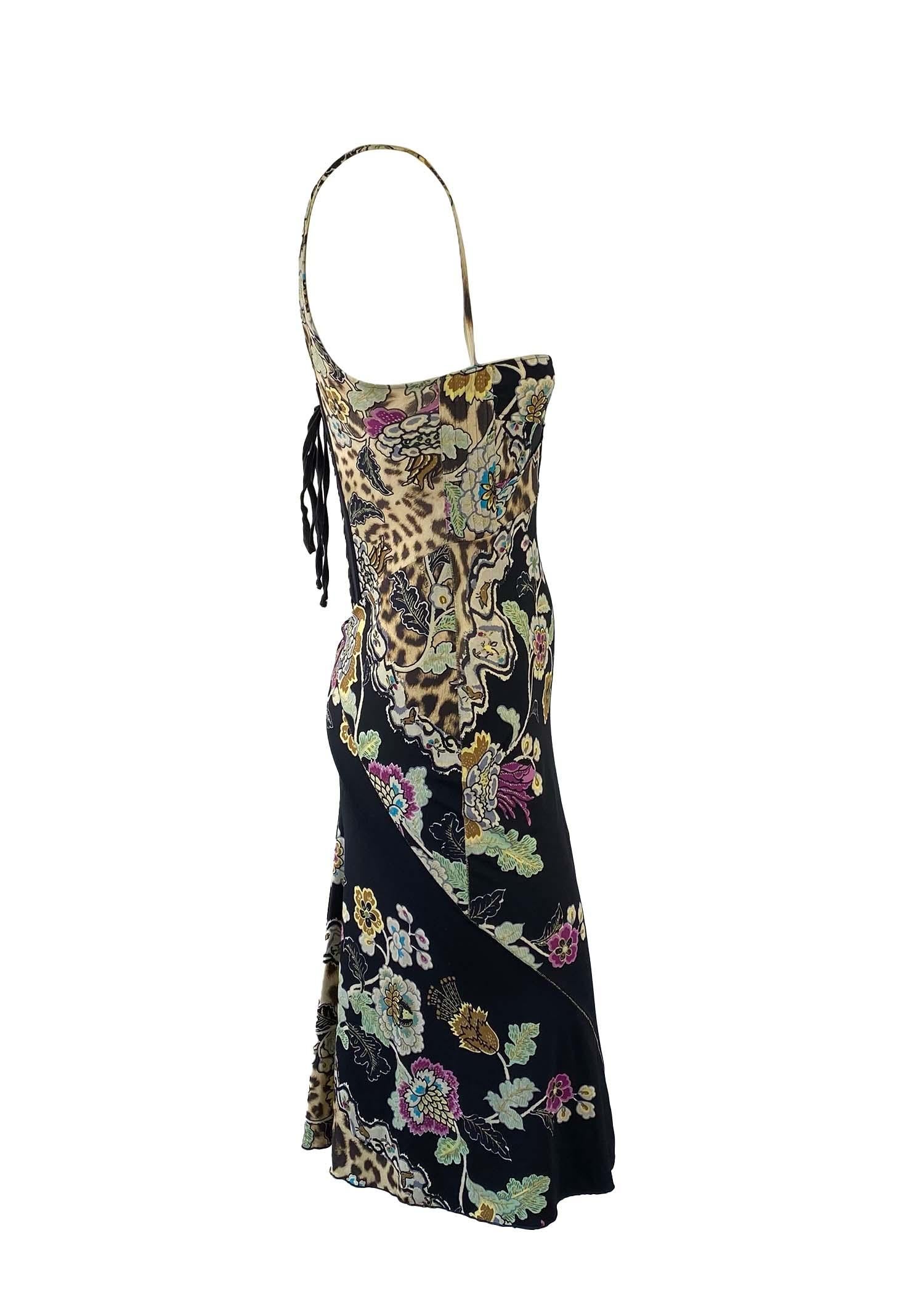 S/S 2003 Roberto Cavalli Chinoiserie Print Corset Stretch Lace-Up Dress 1
