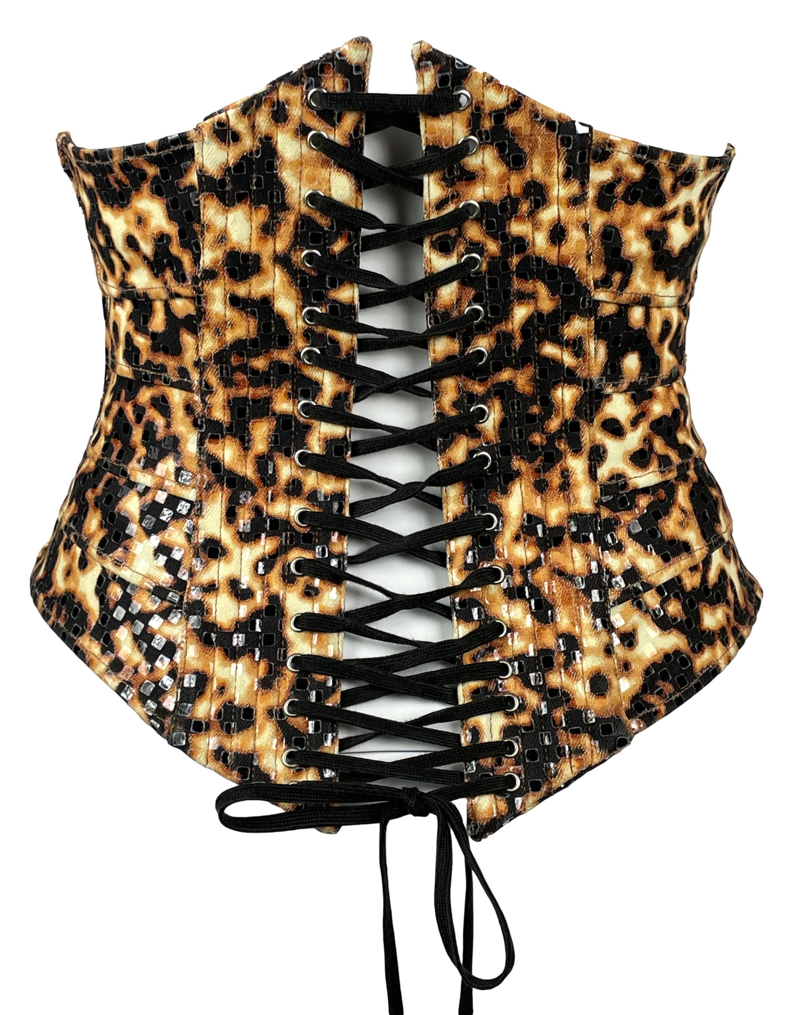 Black S/S 2003 Roberto Cavalli Leopard Glitter Corset Waist Cincher Belt