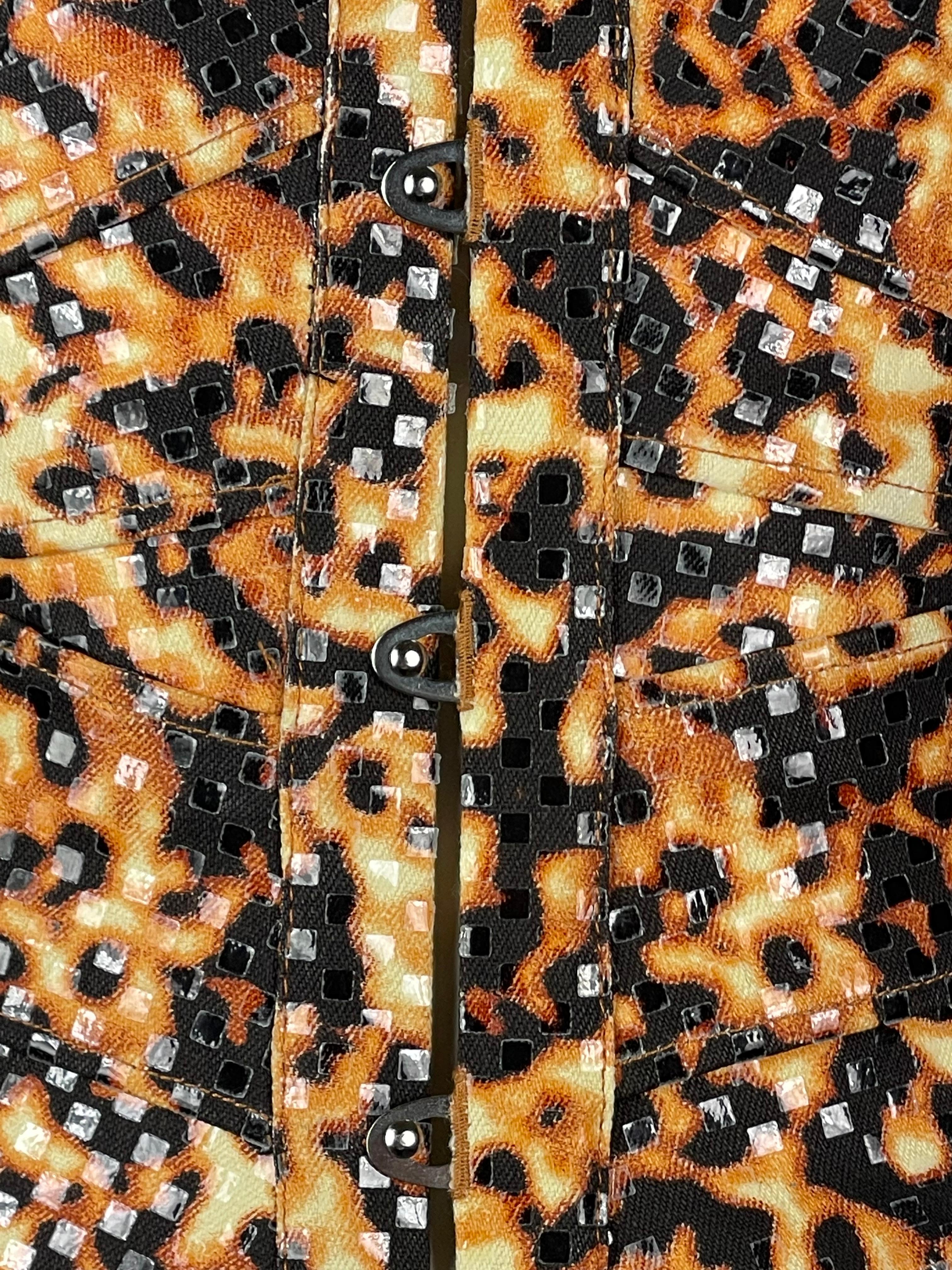 S/S 2003 Roberto Cavalli Leopard Glitter Corset Waist Cincher Belt In Excellent Condition In Yukon, OK