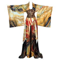 S/S 2003 Roberto Cavalli OOAK Extra Long Silk Reversible Kimono Dress w Corset