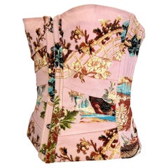 S/S 2003 Roberto Cavalli Pink Chinoiserie Print Corset Top