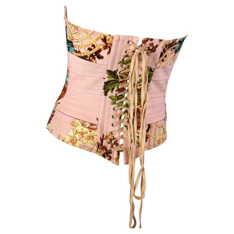 S/S 2003 Roberto Cavalli Pink Chinoiserie Print Corset Top In Excellent Condition For Sale In Philadelphia, PA