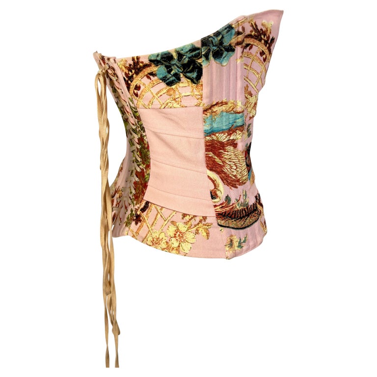 S/S 2003 Roberto Cavalli Pink Chinoiserie Print Corset Top For Sale 1