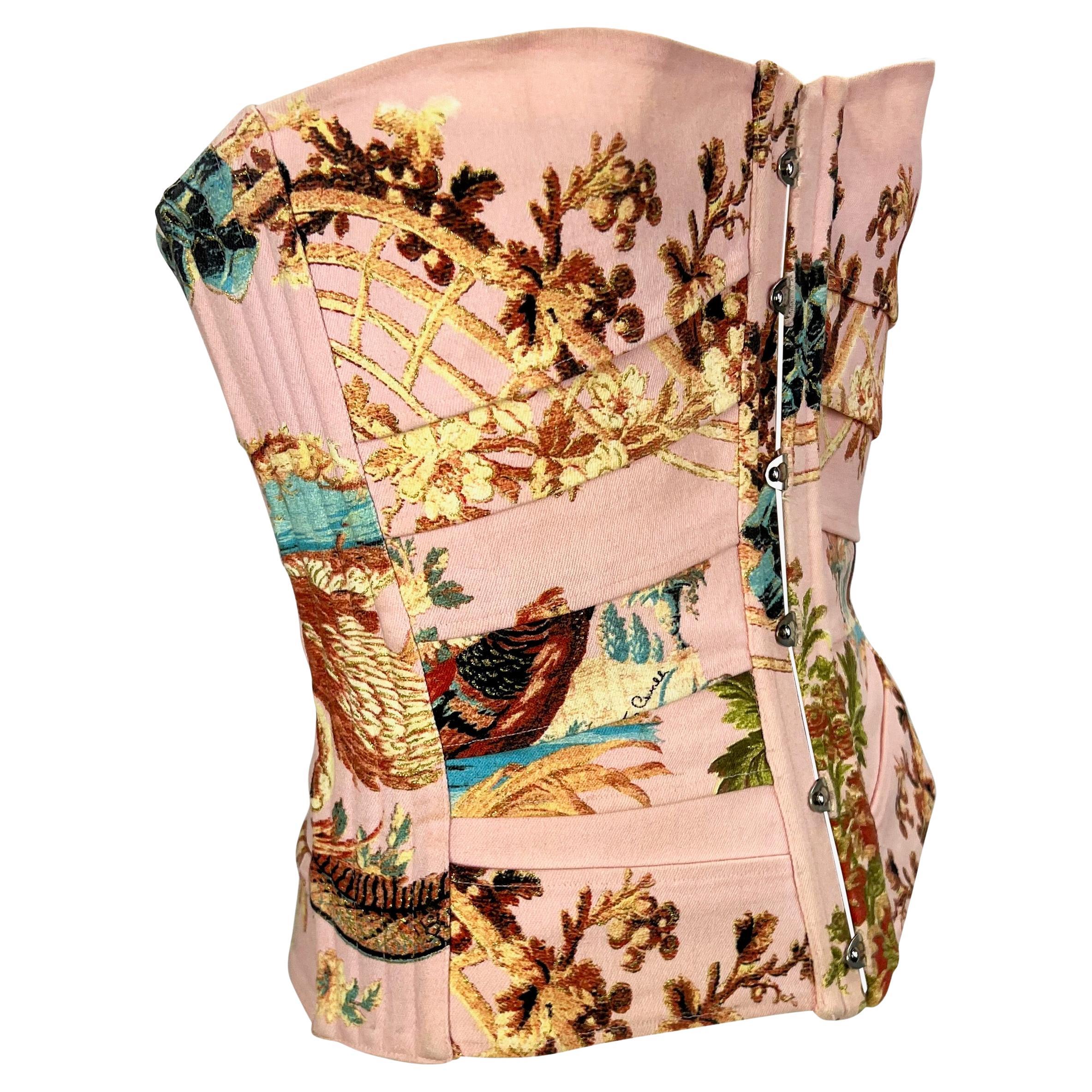 S/S 2003 Roberto Cavalli Pink Chinoiserie Print Corset Top 2