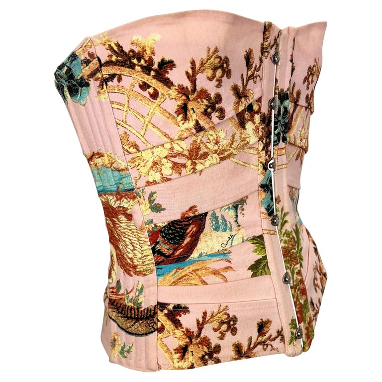 S/S 2003 Roberto Cavalli Pink Chinoiserie Print Corset Top For Sale 2