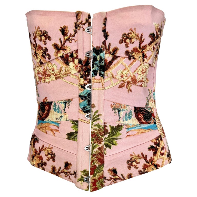 S/S 2003 Roberto Cavalli Pink Chinoiserie Print Corset Top For Sale