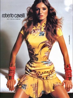 S/S 2003 Roberto Cavalli Pink Chinoiserie Print Leather Trim Cropped Jeans