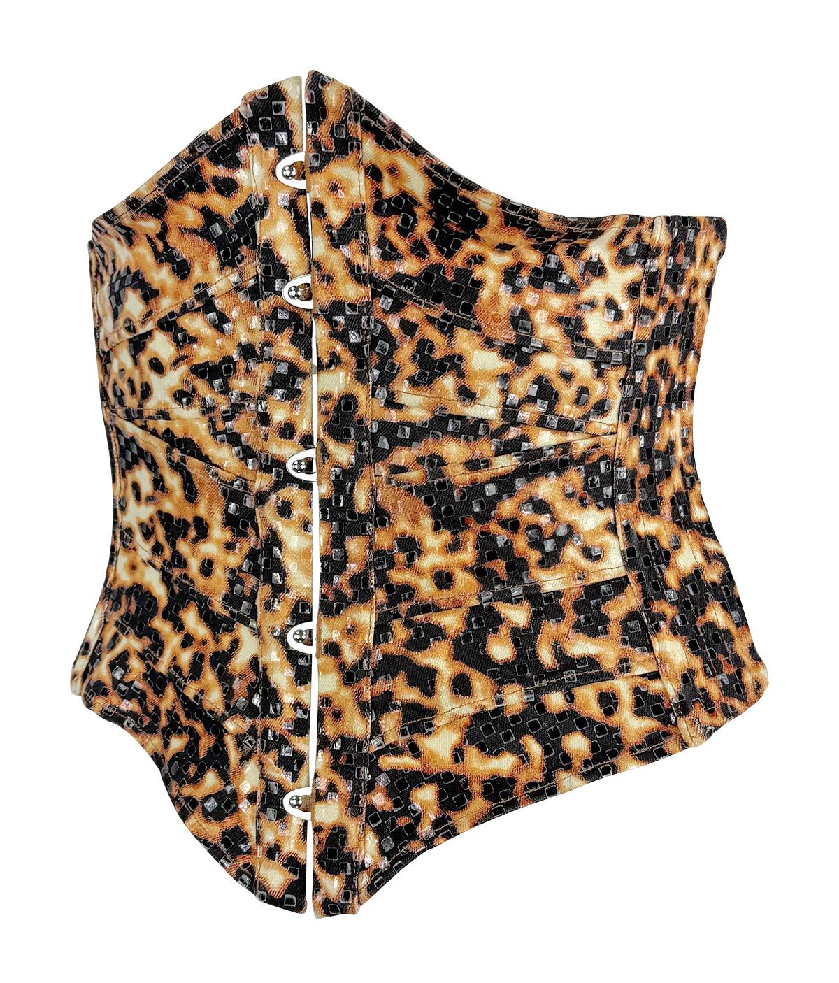 Brown S/S 2003 Roberto Cavalli Prototype Abstract Animal Print Runway Corset Top