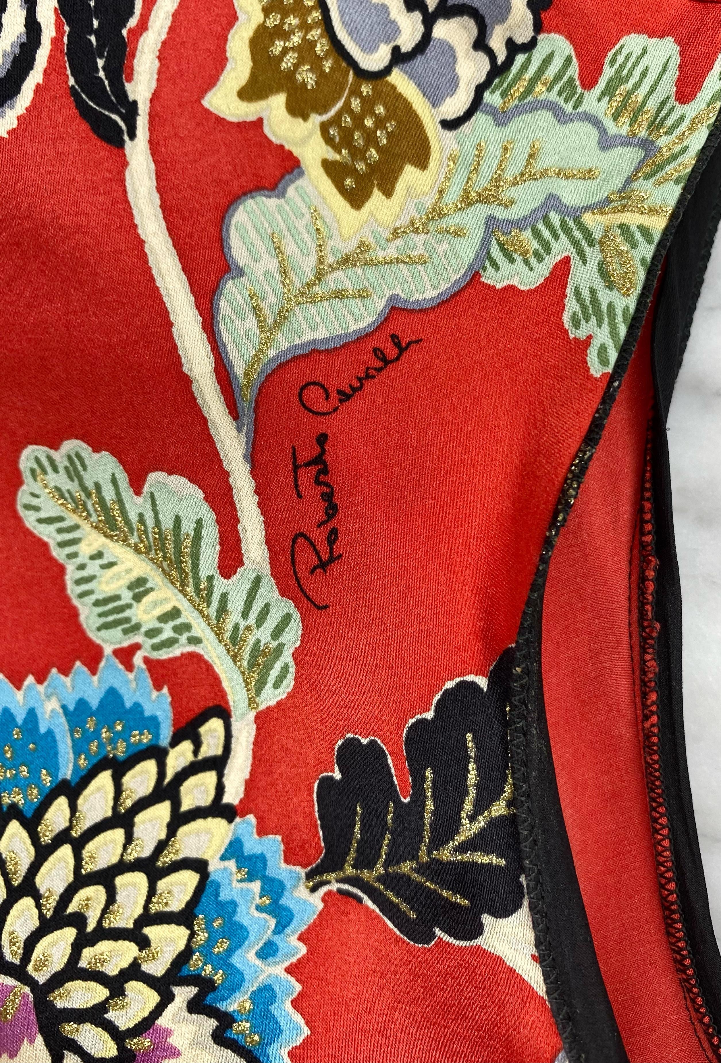 S/S 2003 Roberto Cavalli Red Chinoiserie Cheongsam Cap Sleeve Dress Backless 2