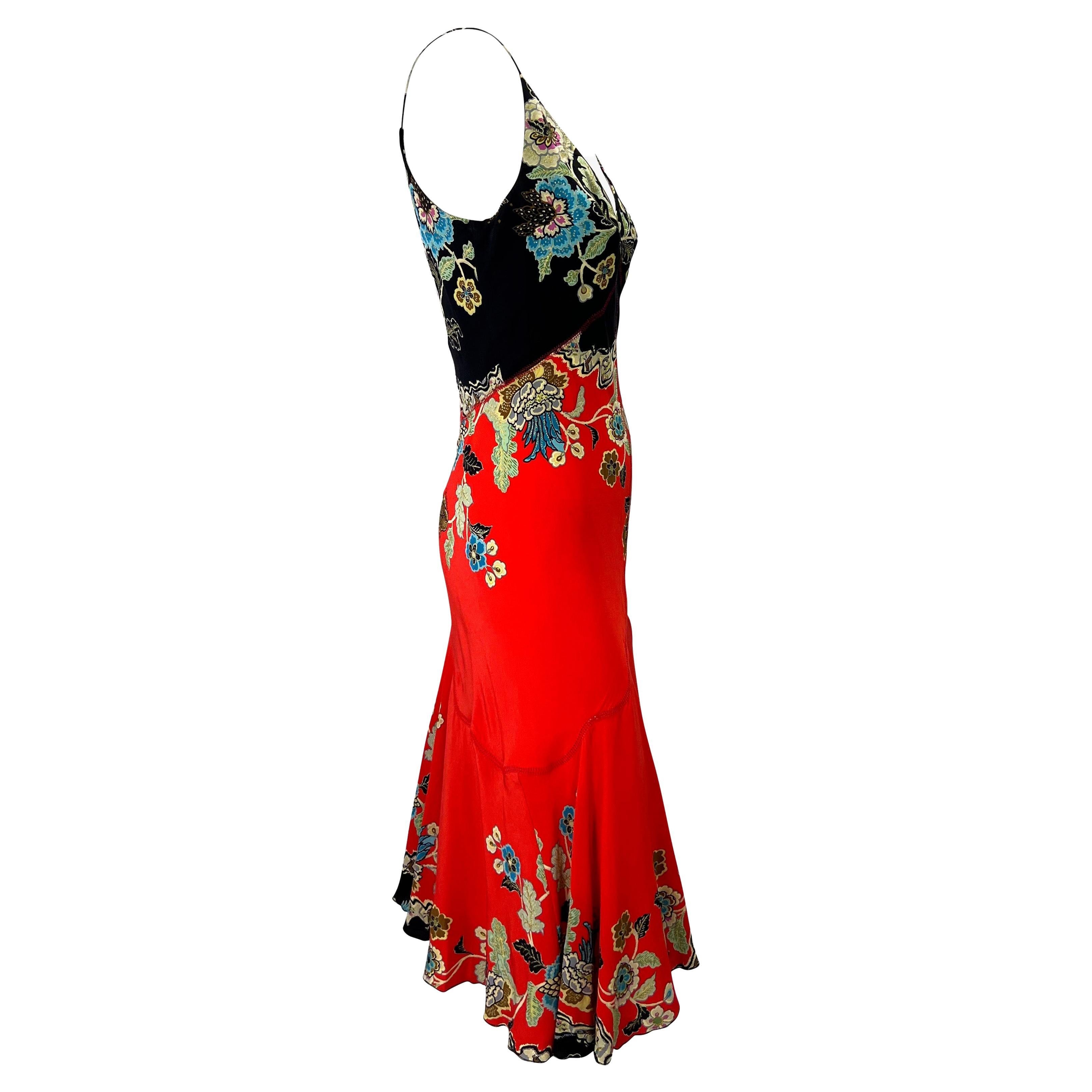 S/S 2003 Roberto Cavalli Red Chinoiserie Print Silk Slip Dress For Sale 2