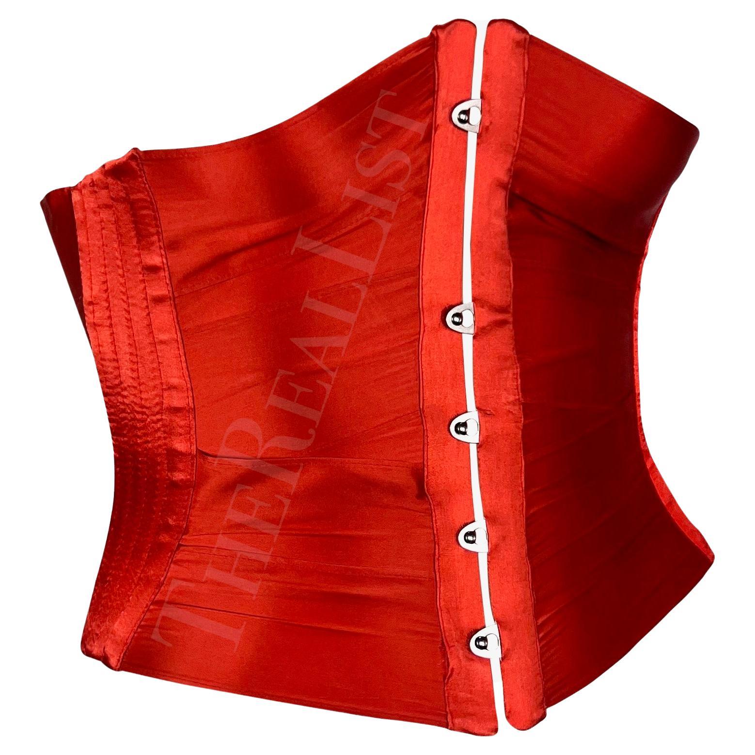 S/S 2003 Roberto Cavalli Red Satin Ribbon Lace-Up Boned Corset 9