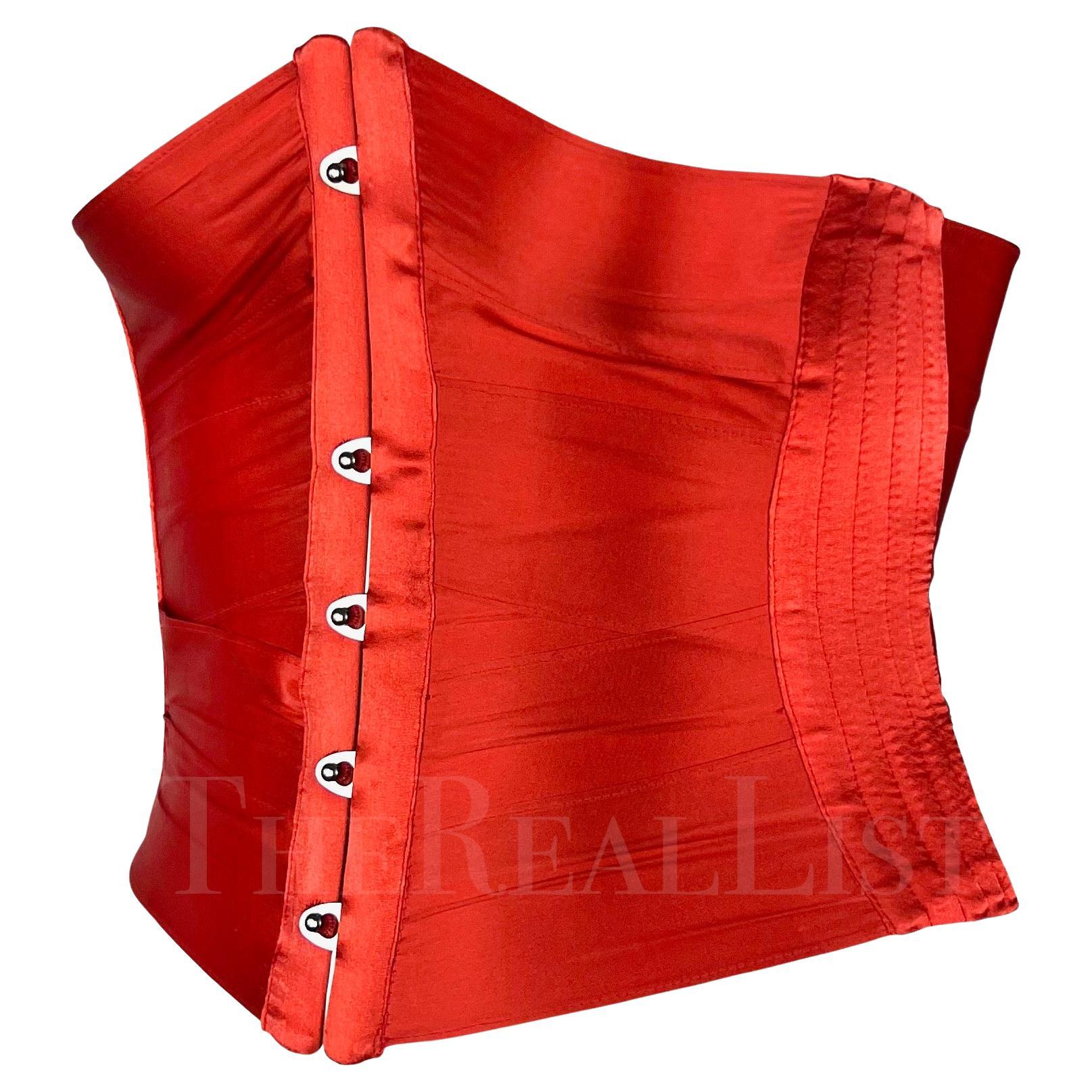S/S 2003 Roberto Cavalli Red Satin Ribbon Lace-Up Boned Corset In Excellent Condition In West Hollywood, CA