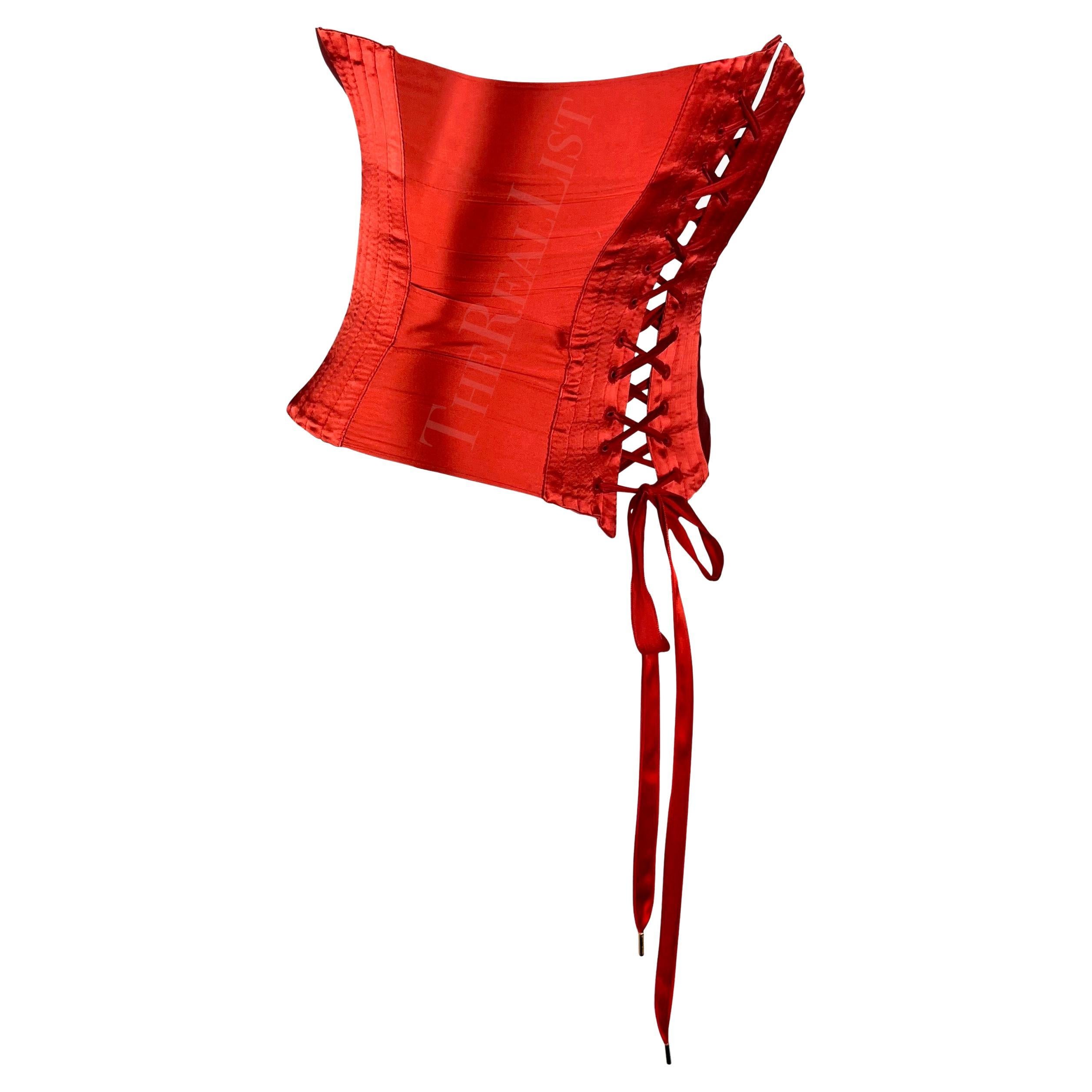 S/S 2003 Roberto Cavalli Red Satin Ribbon Lace-Up Boned Corset 3