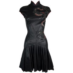 S/S 2003 Roberto Cavalli Runway Black Leather Cut-Out Dragon Mini Dress