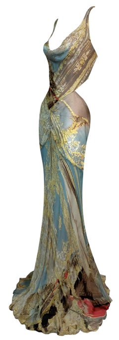 S/S 2003 Roberto Cavalli Runway Sheer Cut-Out Extra Long Gown Dress