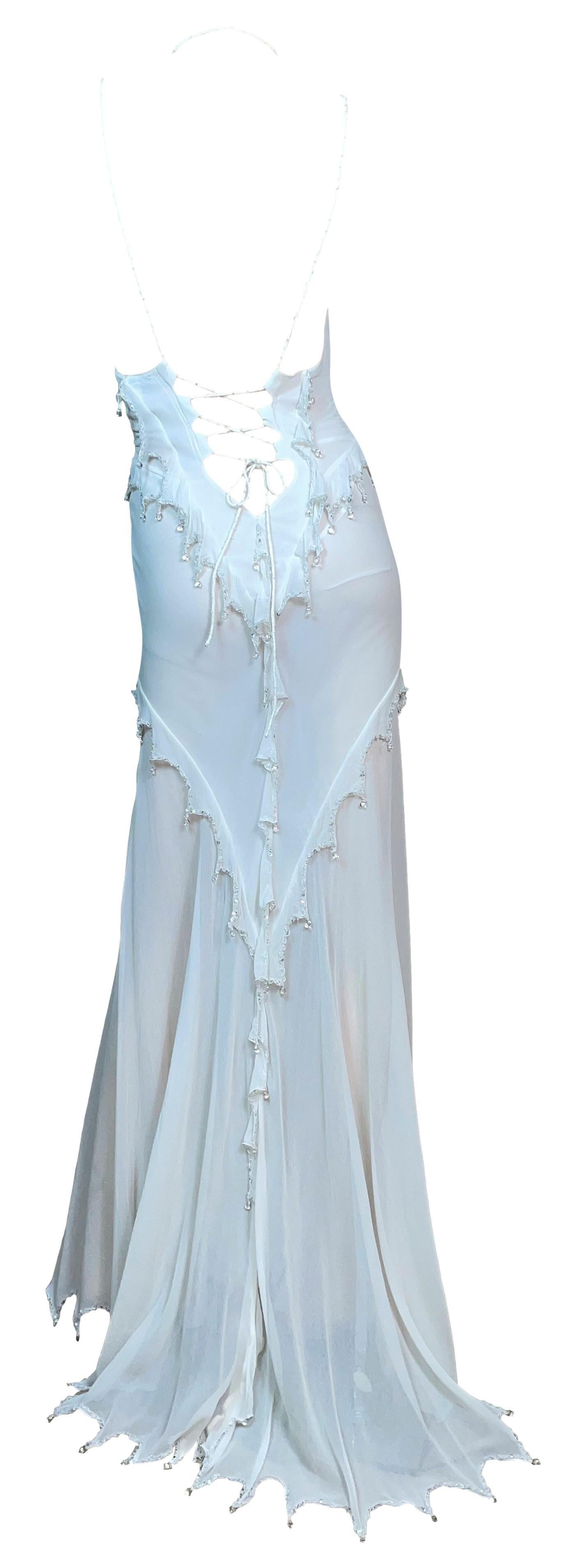 Blu Roberto Cavalli - P/E 2003 - Maxi abito da gitana con perline avorio trasparente
