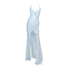 S/S 2003 Roberto Cavalli Maxi Vestido Gitano de Cuentas Marfil Transparente