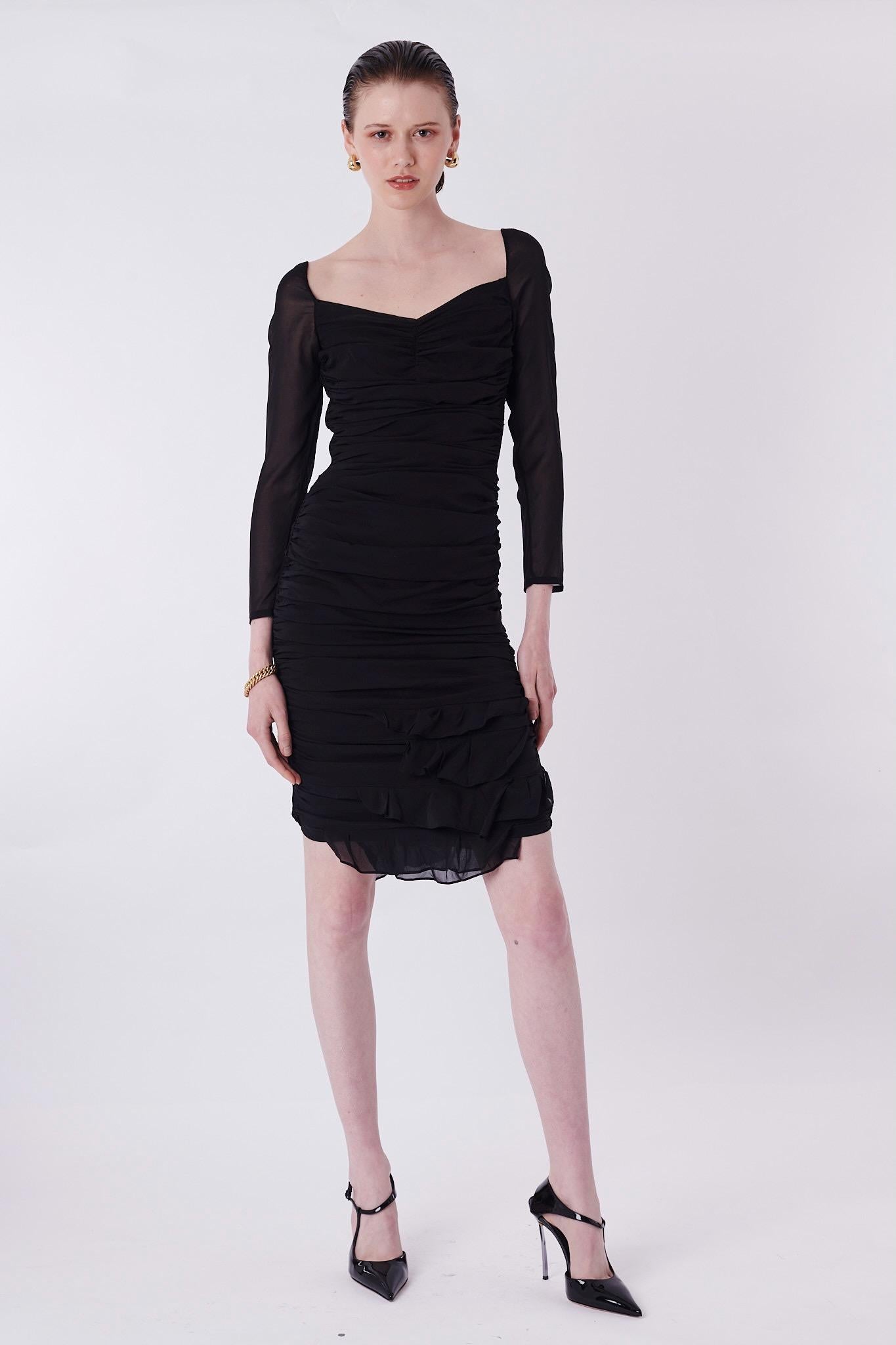 S/S 2003 Ruched Black Mini Dress In Excellent Condition For Sale In London, GB