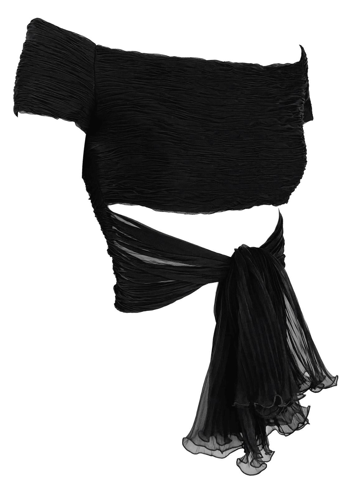 S/S 2003 Valentino Garavani Runway Ad Pleated Black Silk Tie-Front Crop Top 8
