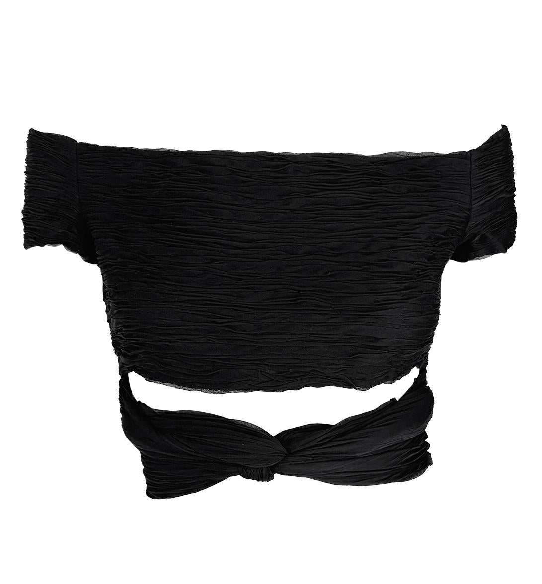S/S 2003 Valentino Garavani Runway Ad Pleated Black Silk Tie-Front Crop Top 12